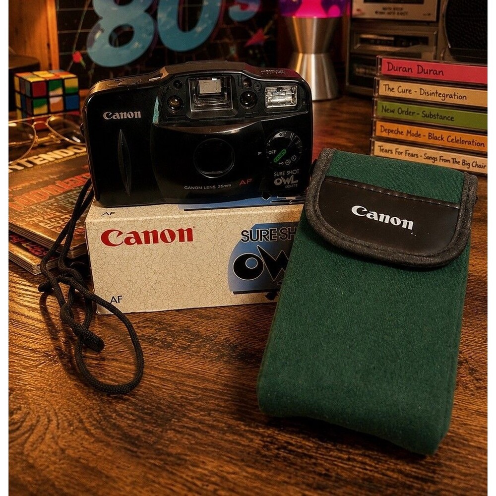 Canon Sure Shot Owl AF 35mm Film Camera w Box Case Untested Parts Vintage Cam